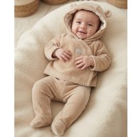 J15544: Baby Boys Ribbed Jumbo Velour Jacket  & Footed Trousers Outfit (NB-6 Months)